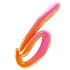 3D Glossy Plastic style lowercase letter b, character isolated in pink, orange colors