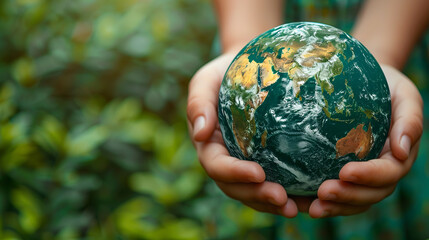 A child holding a globe. Planet protection concept.