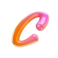 3D Glossy Plastic style lowercase letter c, character isolated in pink, orange colors
