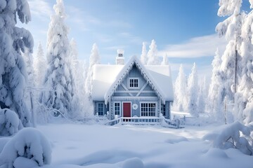 Whimsical Winter Wonderland Snow-Covered Cottage