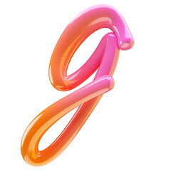 3D Glossy Plastic style lowercase letter g, character isolated in pink, orange colors