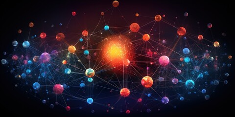 Central orb within a colorful network of connected nodes and vibrant connections