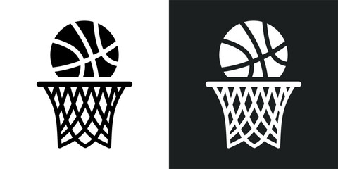 Vector illustration of basket for basketball game. Basket ball emblem, ball, basket, basketball hoop in vector design style © Andre