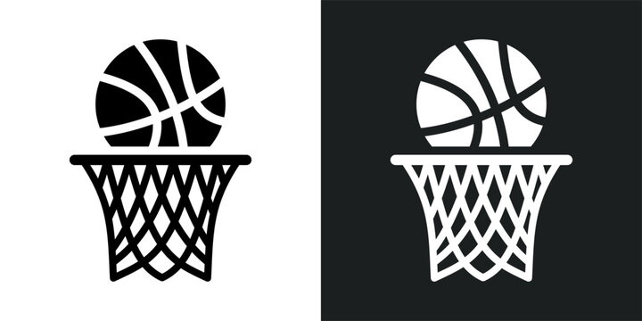 Vector illustration of basket for basketball game. Basket ball emblem, ball, basket, basketball hoop in vector design style