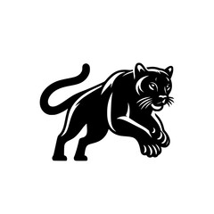 Black silhouette of a puma isolated on a white background. Vector logo of a jaguar. 