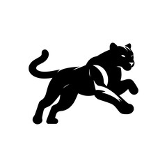 Black silhouette of a puma isolated on a white background. Vector logo of a jaguar. 