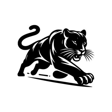 Black silhouette of a puma isolated on a white background. Vector logo of a jaguar. 