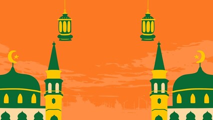Green and Orange Mosque Ramadan Zoom Virtual Background
