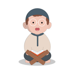 character cute ramadhan concept illustration happy muslim family celebrate holy month ramadhan mosque sillhouette vector illustration