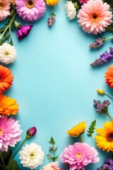 multicolored flowers isolated on background. space for text