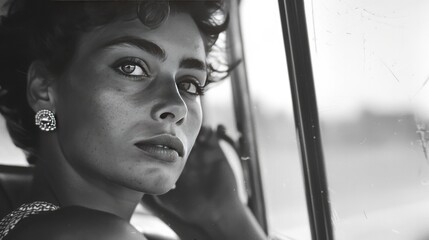 Fototapeta na wymiar Elegance in Monochrome, Capturing an American Model's Beauty Through Timeless Black and White Photography