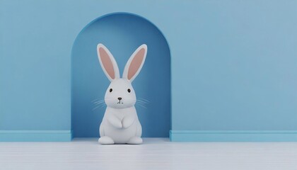 3d Rabbit and blue wall.