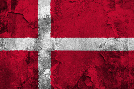 Denmark Flag Cracked Concrete Wall Textured Background