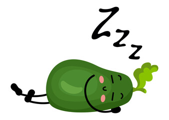Fresh avocado funny mascot sleeping