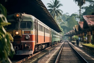 Naklejka premium Old passangers train running on the tracks