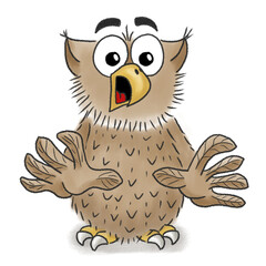 illustration of a cartoon owl that is scared on a white background