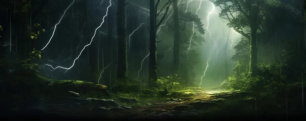 Gordijnen lightning bolt in the forest © Coosh448