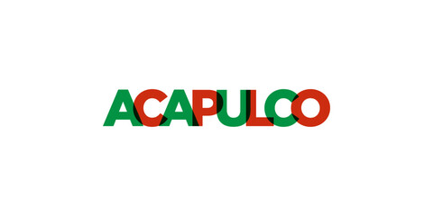 Acapulco in the Mexico emblem. The design features a geometric style, vector illustration with bold typography in a modern font. The graphic slogan lettering.