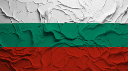 Close-Up of a Wrinkled and Cracked Old Republic of Bulgaria Flag