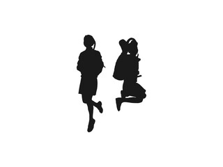 school children jumping silhouettes. Happy kids playing and jumping. Silhouette of jumping school students. silhouette of schoolgirl running jumping. vector icon symbol isolated on white background.