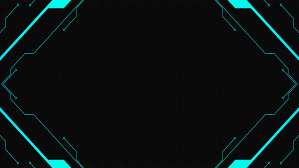 Abstract geometrical cyber tech metaverse digital web 3 horizontal dark banner design template blank with place for text . Geometrical cyan blue neon sci fi cyberpunk shapes interface hud hui