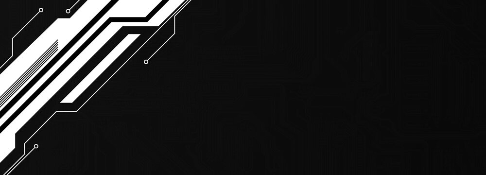 Abstract geometrical cyber tech metaverse digital web 3 horizontal dark banner design template blank with place for text . Geometrical black and white sci fi cyberpunk shapes interface hud hui