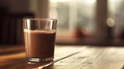 Foto op Plexiglas Close-up of a chocolate milk glass on a table © Suleyman