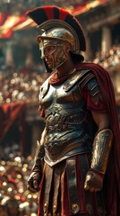 Roman warrior in the arena facing a great challenge, heroic mood