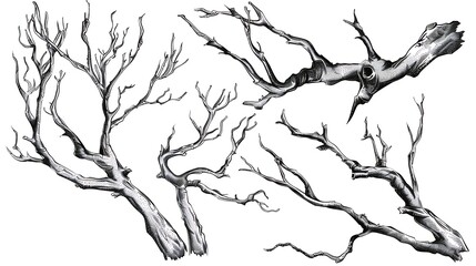 Sketch of branches. Hand drawn decorative elements. Generative Ai