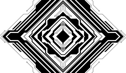 Abstract geometrical cyber tech illustration digital web 3 horizontal shapes design template blank. Geometrical black dark sci-fi cyberpunk blueprints pcb board integrated circuit interface