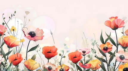 Spring floral banner background. Colorful floral illustration design. Generative Ai