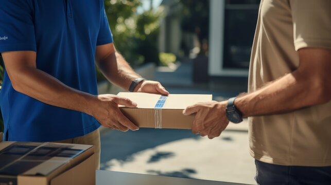 Exchanging a parcel by hand near a vehicle