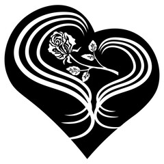 Rose in the Heart, Hand Drawn Vector Illustration