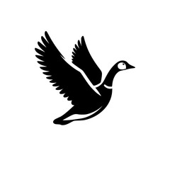 Black and white illustration of a goose. Professional vector logo of a flying duck.