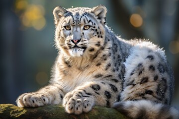 Fototapeta premium Snow leopard sitting. Face animal. Generate Ai