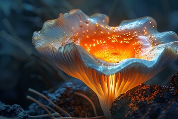 a mushroom with glowing light - obrazy, fototapety, plakaty