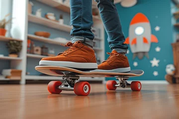 Foto auf Leinwand a person's feet on a skateboard © Ion