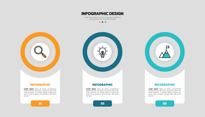 Modern business infographic template with 3 options or steps icons.