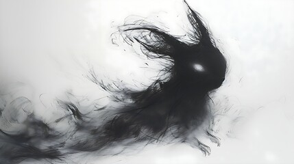Fototapeta premium phantom hare: a chilling depiction of a ghostly rabbit emerging from a misty cloud, crafted in black chalk and charcoal