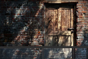 Fototapeta na wymiar a wooden door next to a brick wall