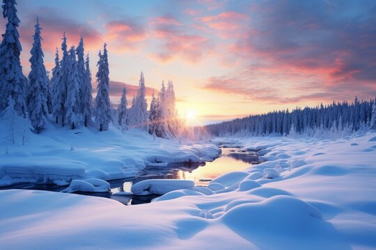 Snow winter landscape. Nature snowy. Generate Ai