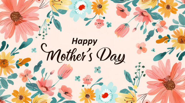 Elegant Mother's Day banner with floral design and festive greeting