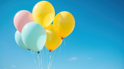 Lively balloons bob against the azure canvas.