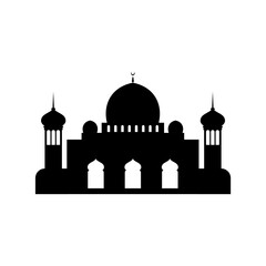 Ramadan Kareem silhouette of mosque. Silhouette mosque flat design vector illustration isolated on white background. Islamic mosque buildings, Banner design, and Ramadhan background.