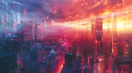 Foto op Canvas Hypnotic cityscapes at sunset technology © Hassan