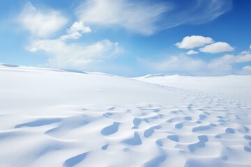 Snowfield blue sky. Nature season. Generate Ai