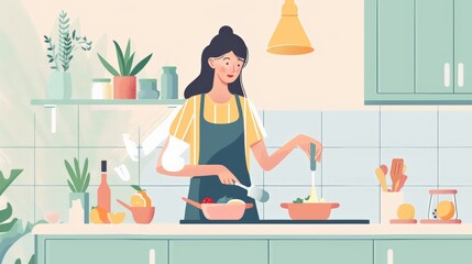 Young woman preparing healthy food for breakfast