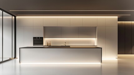 interior design Modern minimalist kitchen with LED lighting 
