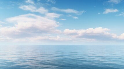 Obraz premium Beneath the serene, azure dome, stretches the vast ocean, graced by fluffy clouds.
