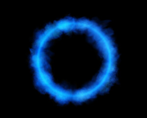Magical geometric circle neon portal shrouded in light smoke. Round glowing frame, futuristic teleporter. light effect. Bright lights illuminate a night scene on a black background. Runway light effec
